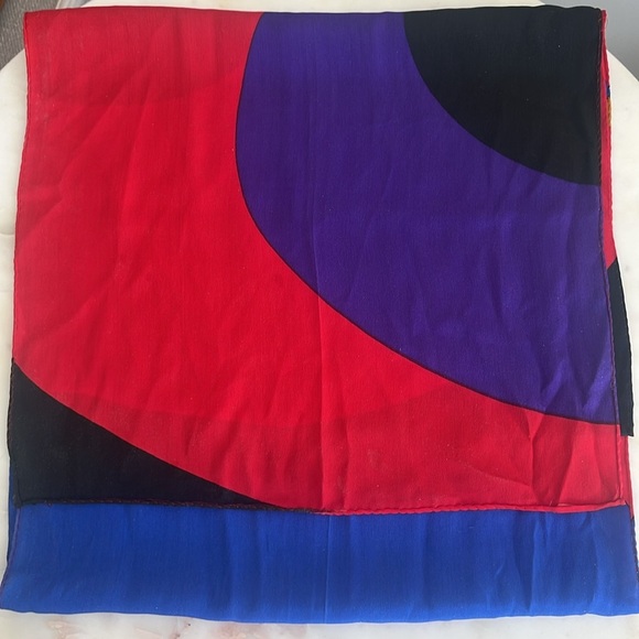 Ginnie Johansen Geometric Modern Art Bold Silk Scarf Red Blue Gold - Picture 10 of 10